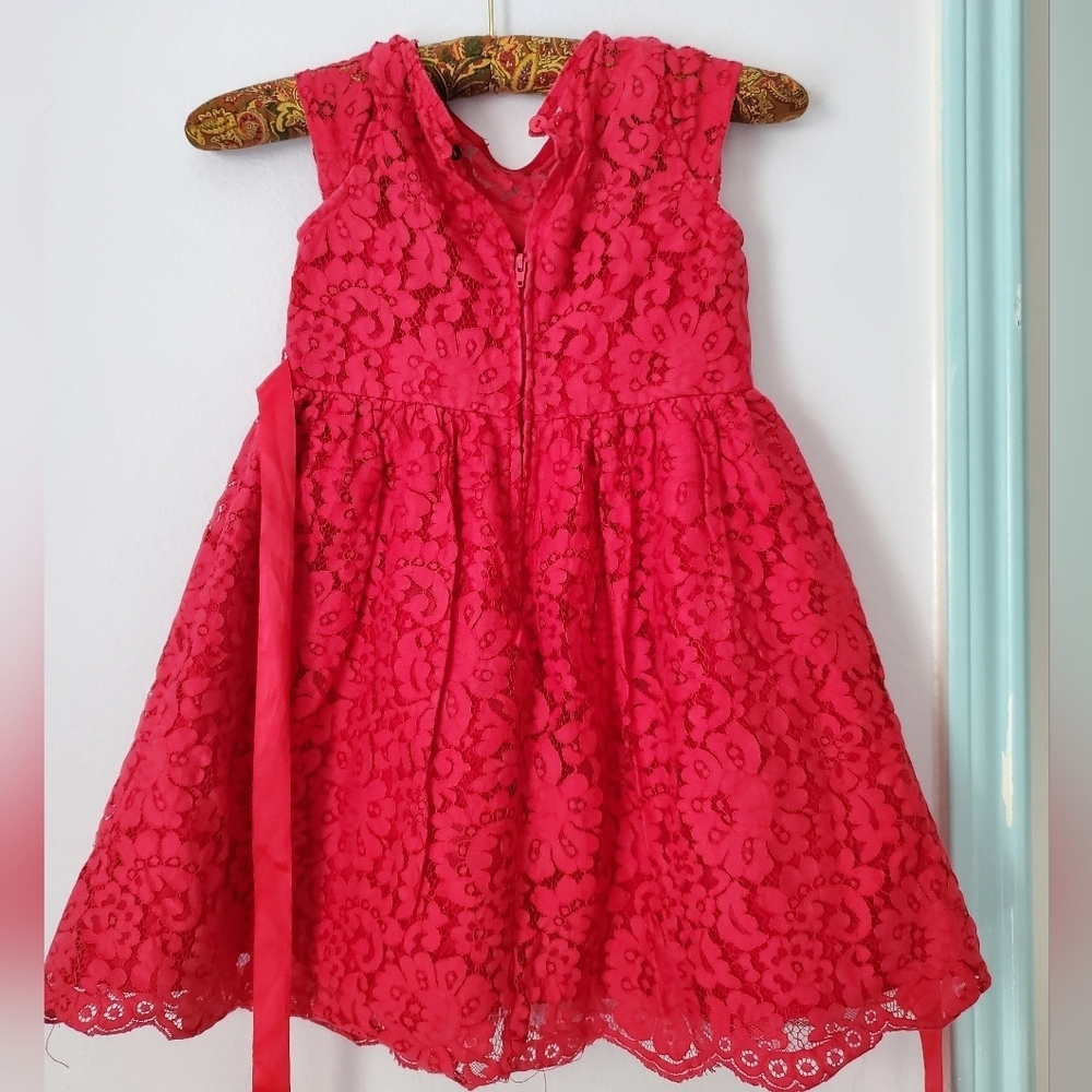 Rare Editions Lace Red Dress Size 5T - Picture 8 of 10